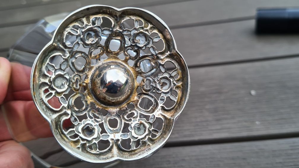 Kryształowa paterka Ø 10 cm, srebro 835, kryształ