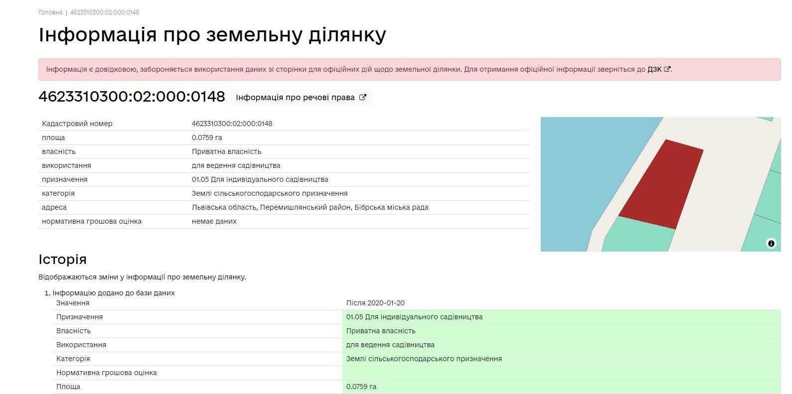 Продаж земельної ділянки в Бібрці