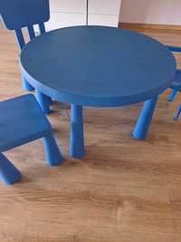 Stolik MAMMUT ikea dziecięcy niebieski okrągł + krzeselka