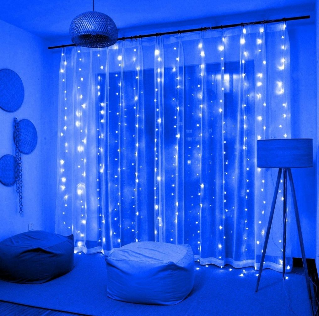 Kurtyna ledowa 3x3m 300 led niebieska lampki świetlna ozdoba dekoracja
