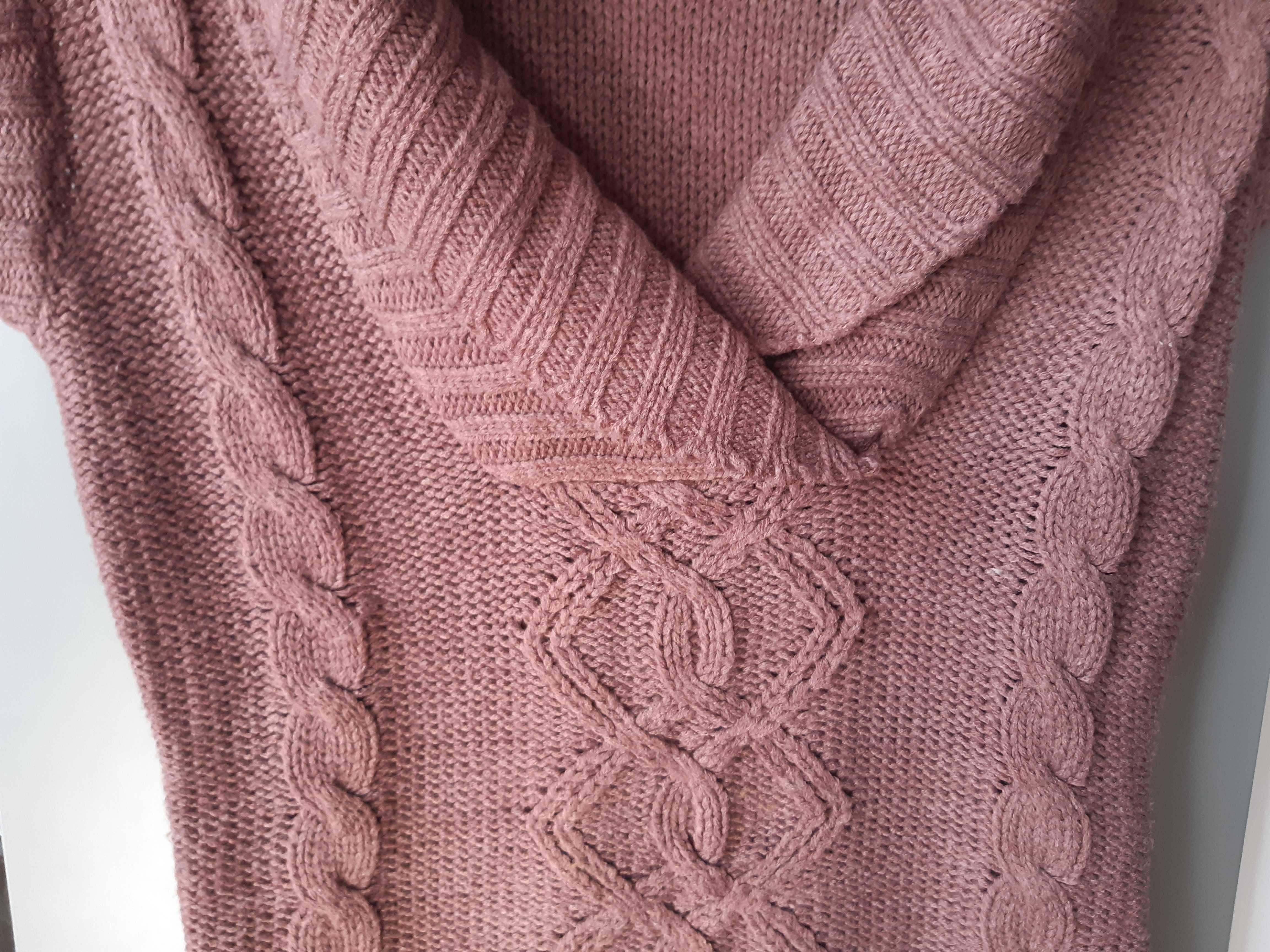 Sweter tunika głęboki dekolt kolor ciemny wrzos rozmiar M 38