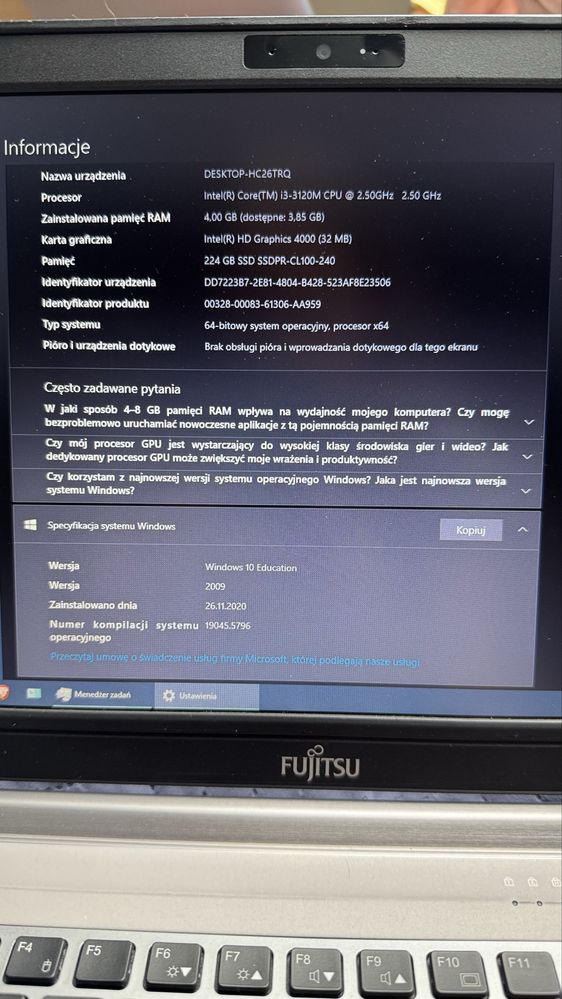 Laptop Lifebook E743 Fuhitsu i3-3220M CPU 4GB RAM 224 GB SSD