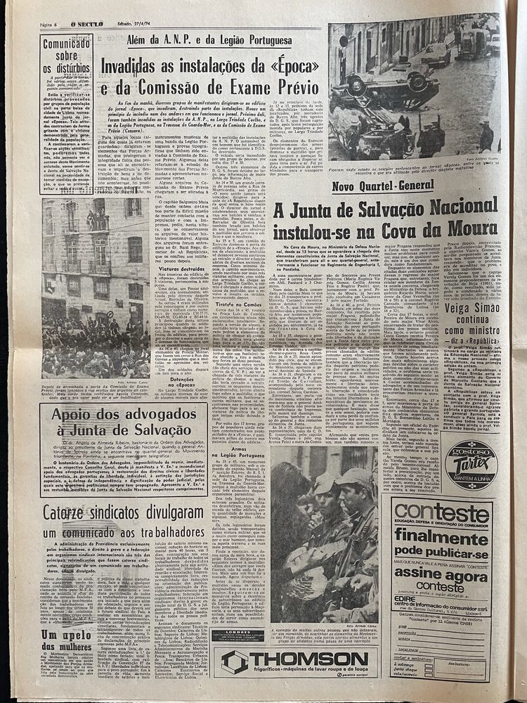 Jornal o SÉCULO, 27 de Abril 1974.