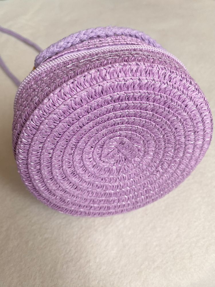 Torebka Mini - Boho Letnia na ramię - słomiana, Fiolet/Lilac Purple