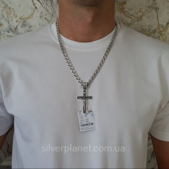 Массивная серебряная цепочка шикарный мужской крест Ланцюг срібний