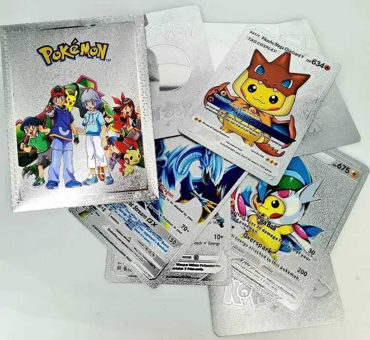 Srebrne karty Pokemon dla dziecka z etui nowe