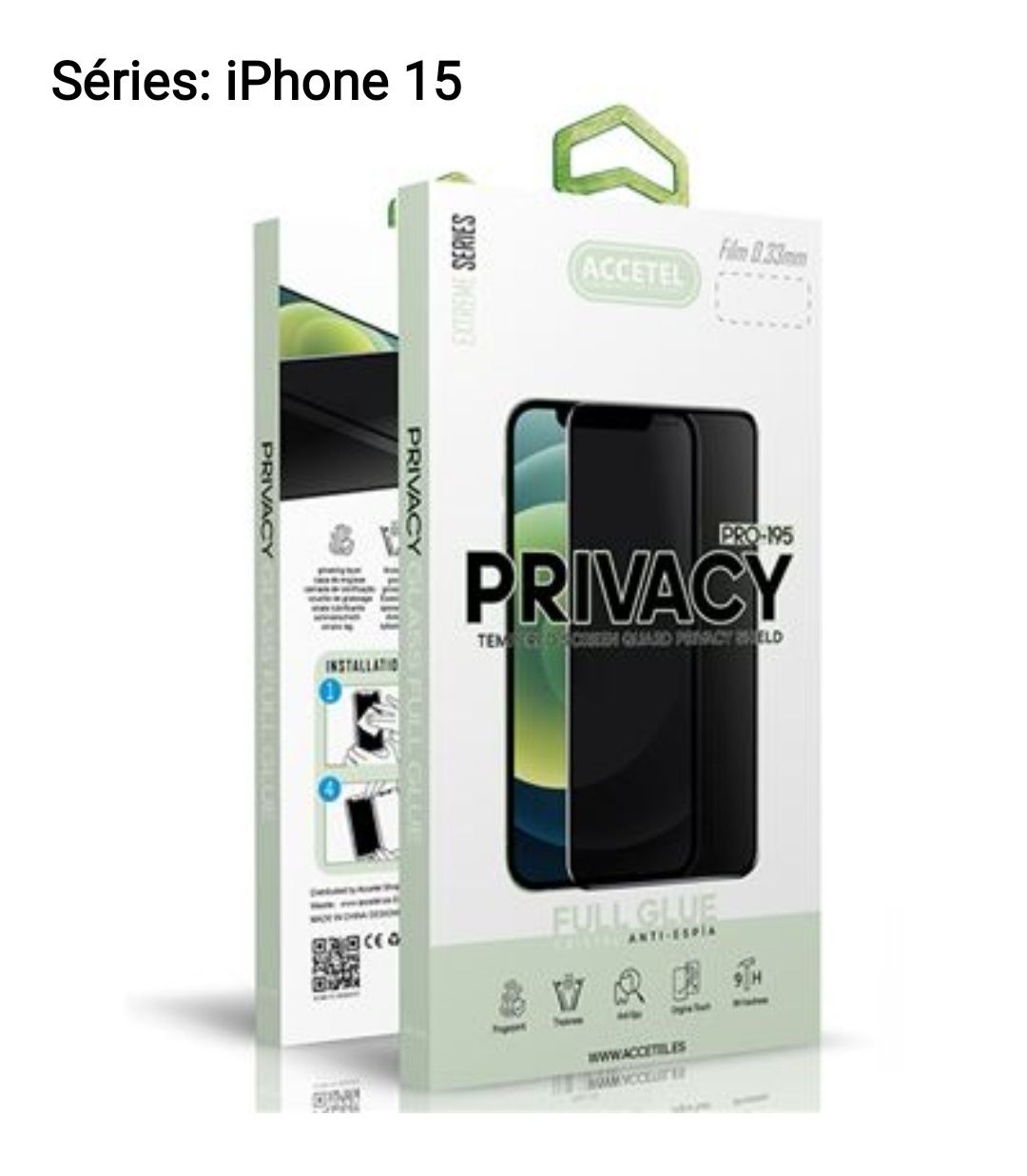 Película Vidro Privacidade iPhone 15 /15 Pró / 15 Pró Max / 16 Pró Max