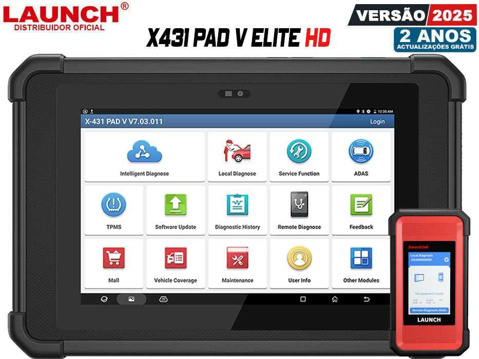 Launch X431 PAD V Elite HD Máq Diagnóstico Ligeiros + Pesados (NOVO)