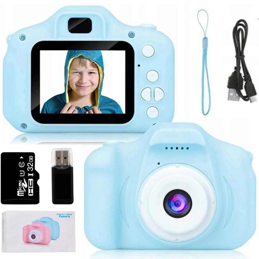 Aparat Cyfrowy Dla Dzieci Kamera Gry Zabawka + Karta 32Gb - Niebieski