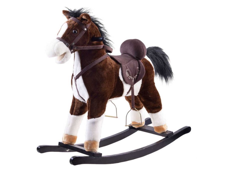 Duży konik Brązowy Koń na biegunach rży + ruchomy ogon i pysk