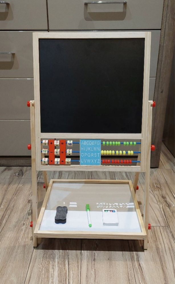 Dwustronna Tablica Edukacyjna Drewniana dla Dzieci 3w1 - Magnetyczna