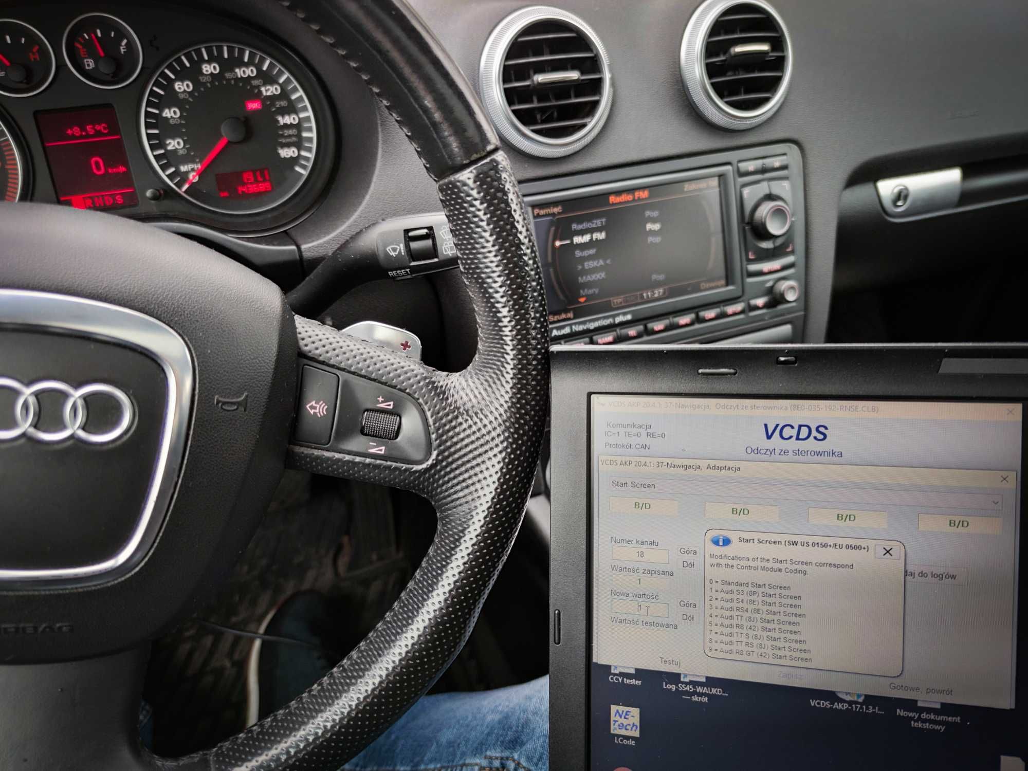Audi A4, Seat EXEO Radio RNS-E LED MONTAŻ Kodowanie, GPS, SD, FILM, GW
