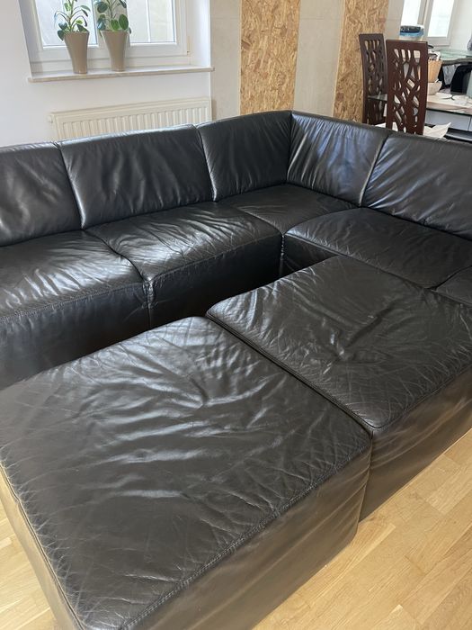 Kanapa narożna skórzana czarna