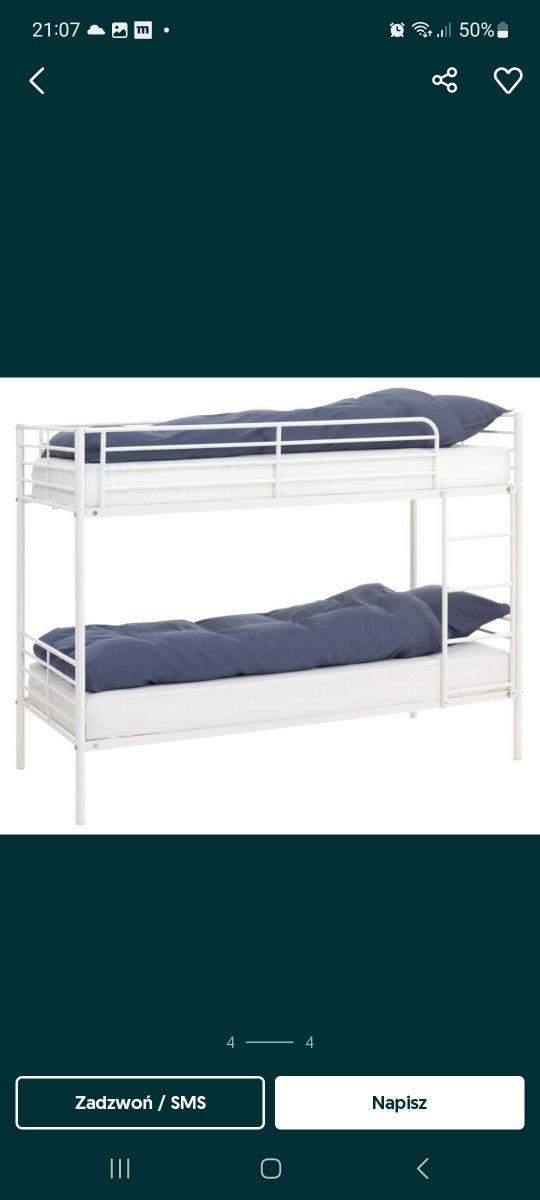 Ikea łóżko piętrowe białe metalowe podwójne z materacem