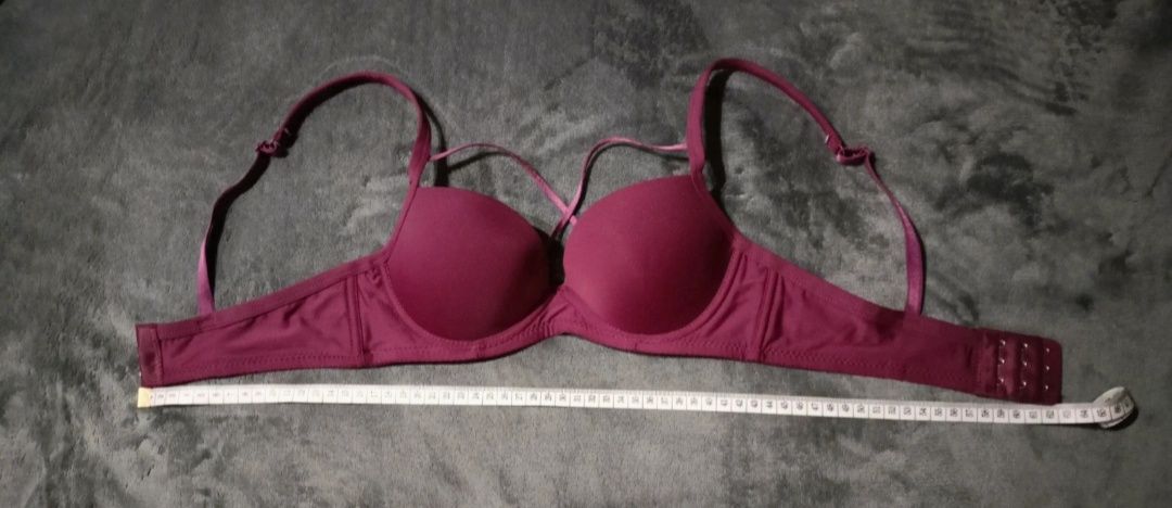 Bordowy stanik, biustonosz push up, rozmiar XS, 70A, nowy