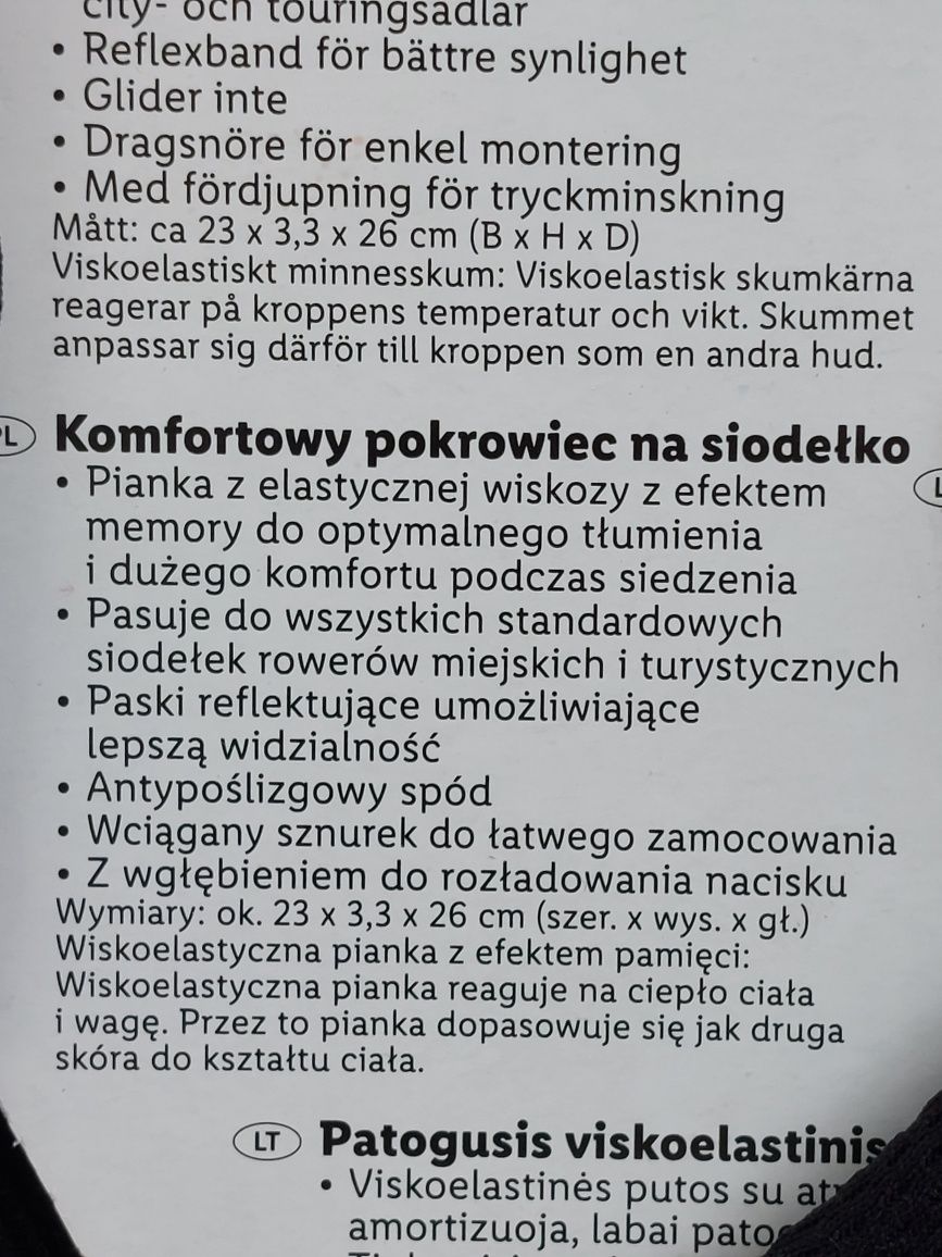 Pokrowiec na siodełko rowerowe z pianką memory City touren rower Crivi