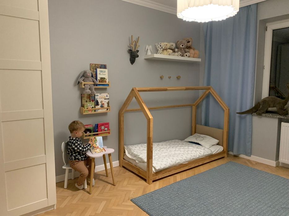 Lozeczko drewniane domek 70x160