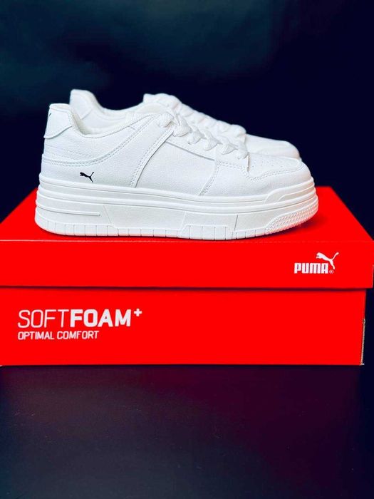 Женские осенние кроссовки puma белые натуральная кожа непромокаемые