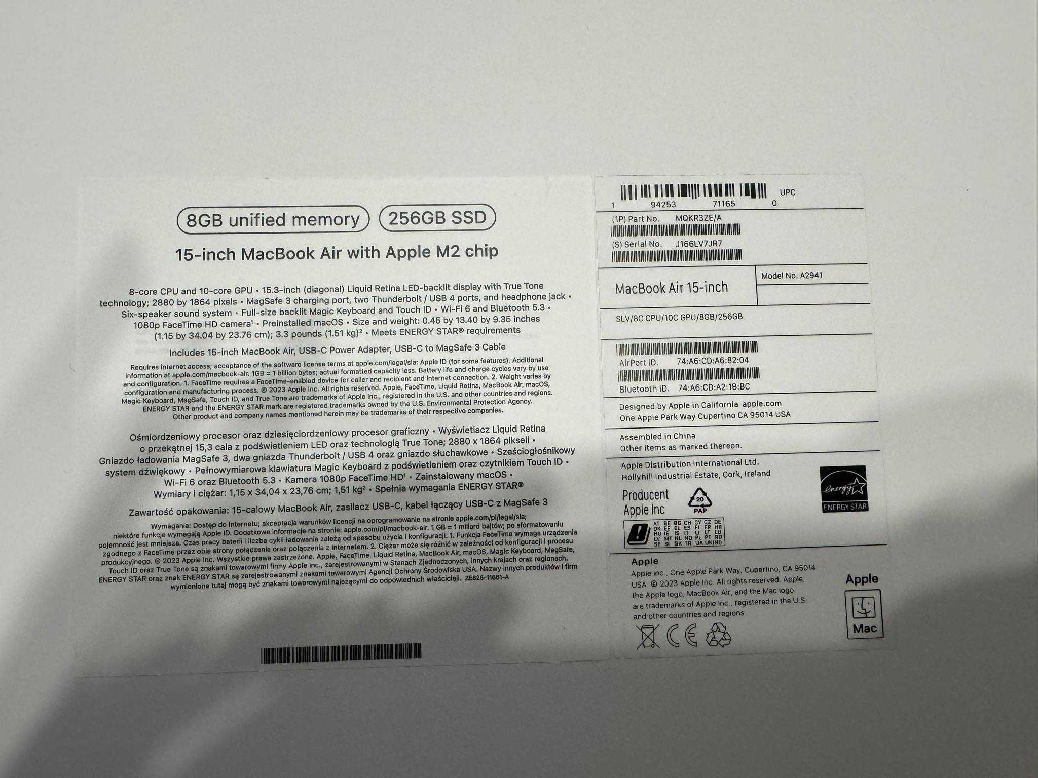 Apple MacBook Air - M2 | 15,3'' | 8GB | 256GB | Mac OS | Srebrny