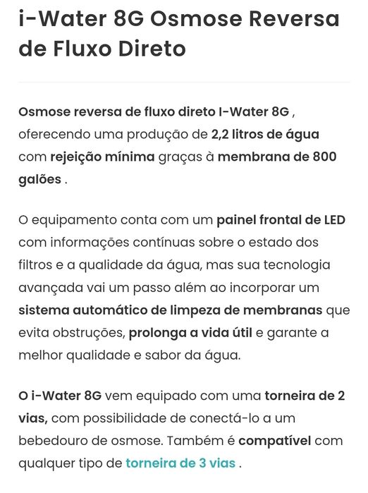 Máquina filtrar água osmose i-water 8G