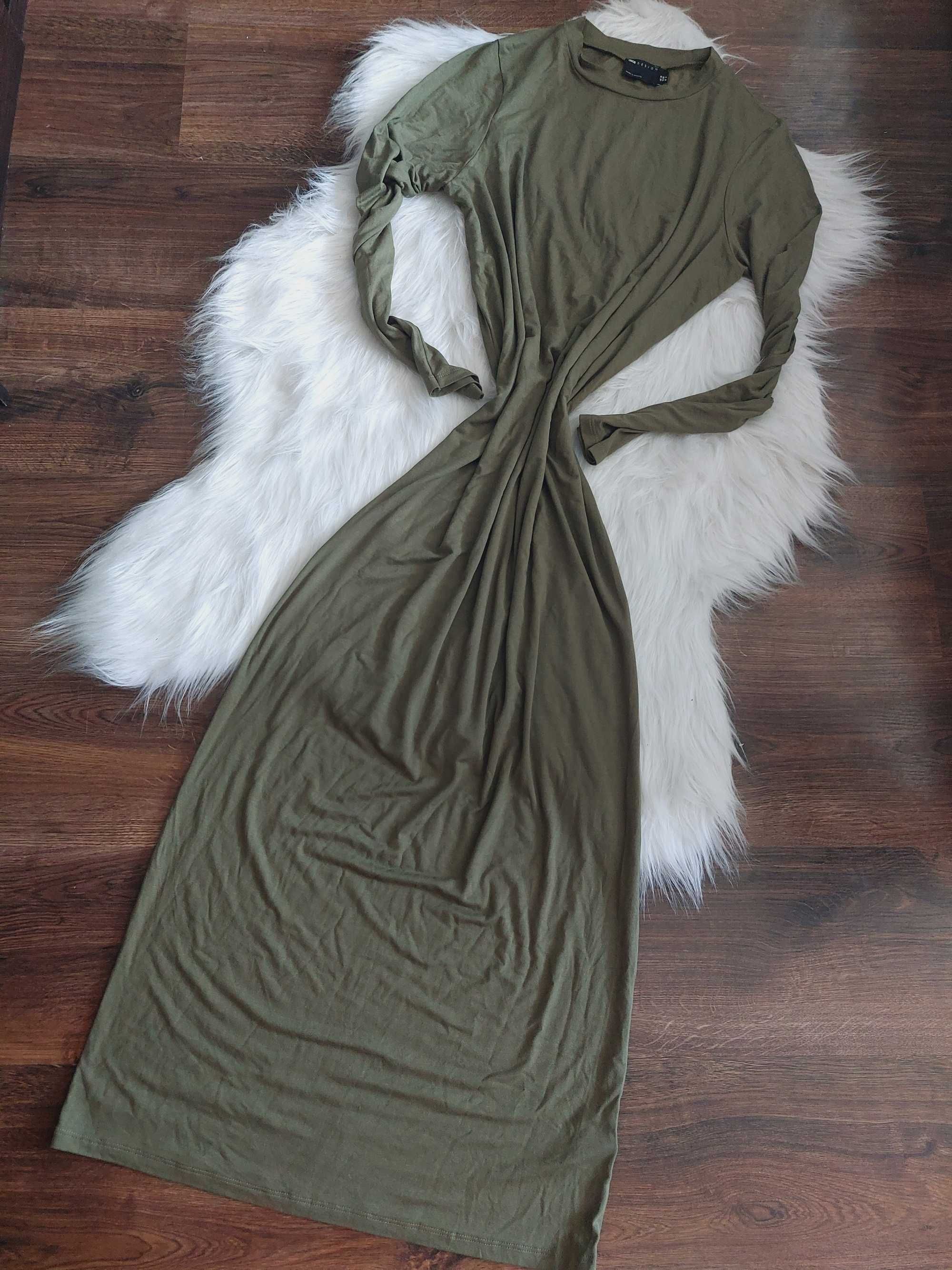 Asos sukienka długa midi maxi khaki zieleń s m l piękna wiskoza