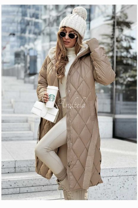 Kurtka płaszczyk pikowany kaptur