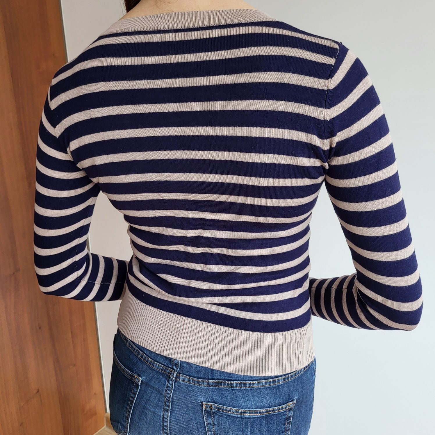 Sweterek damski w paski z wełną i kaszmirem rozmiar S