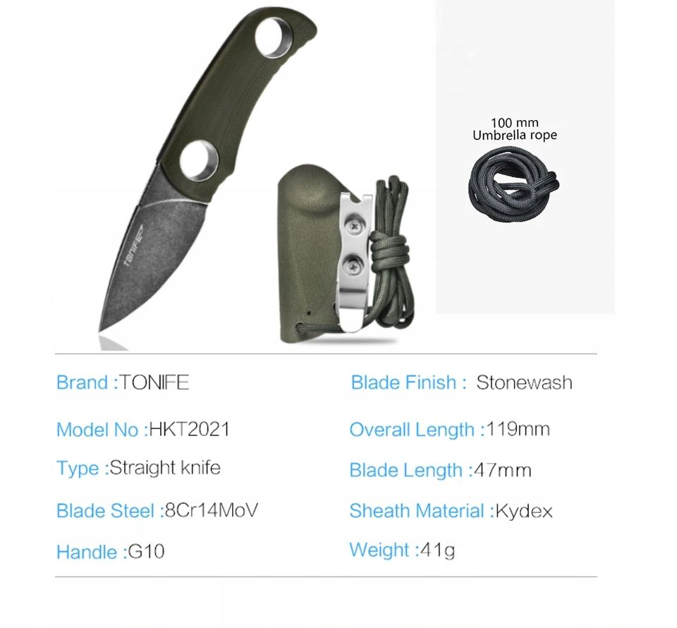 NÓŻ Tonife HKT2021 neck survival bushcraft taktyczny stal stonewash