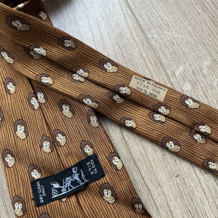 Оригінальна краватка Hermes Paris Owl Bird Silk Tie