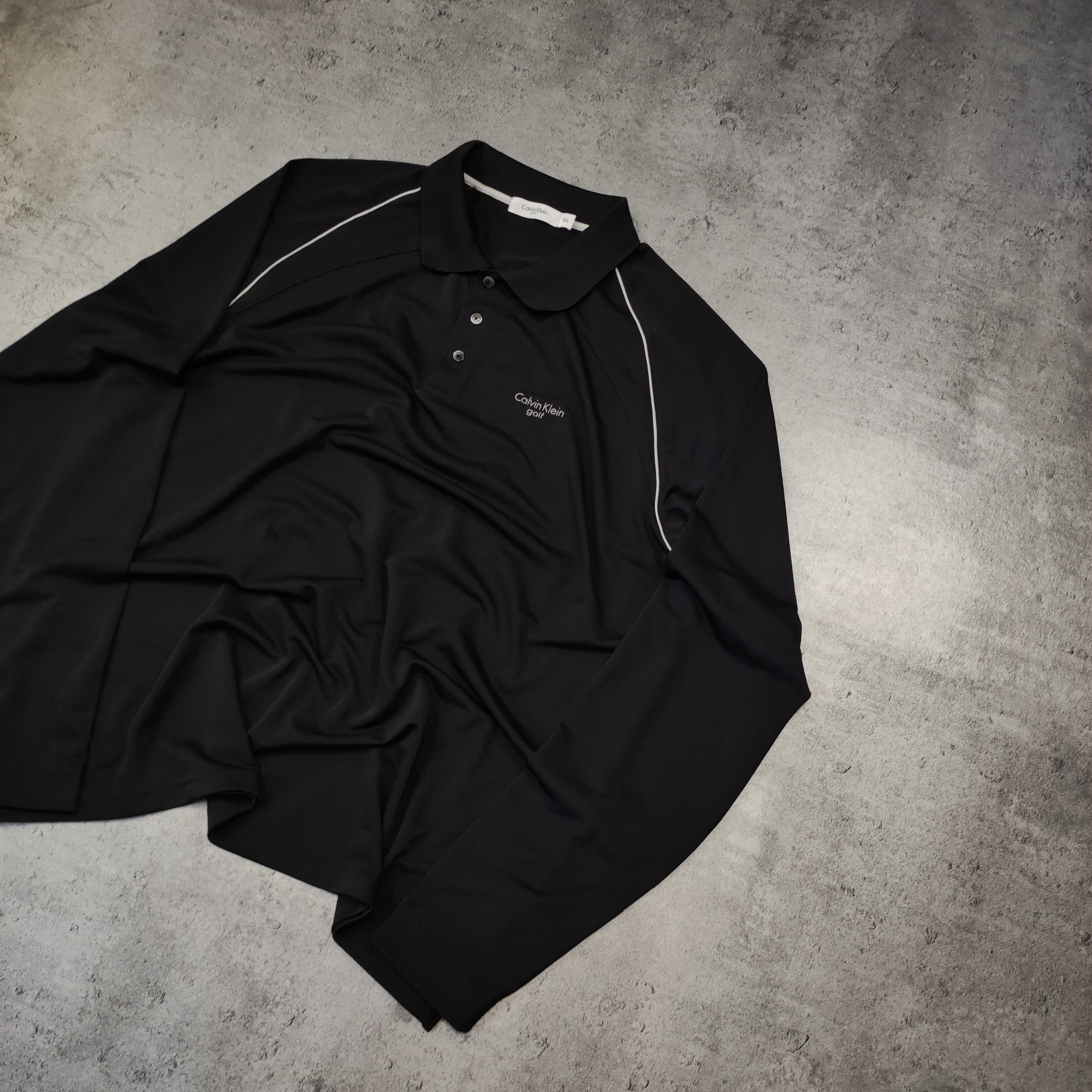 MĘSKA Koszulka Elegancka Polo Długi Rękaw Calvin Klein Golf Lekka Logo