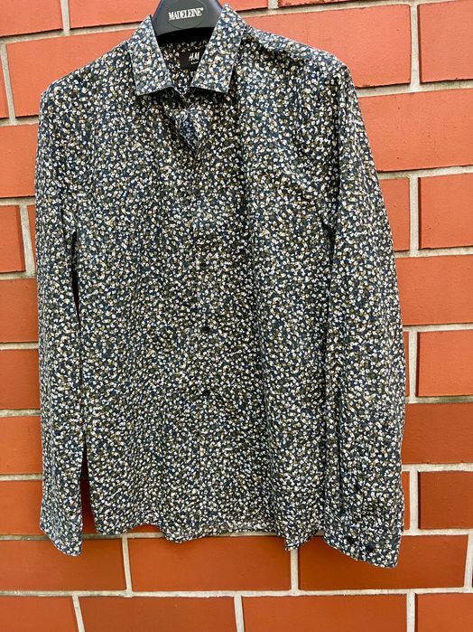 H&M koszula slim fit męska print drobne kwiatki