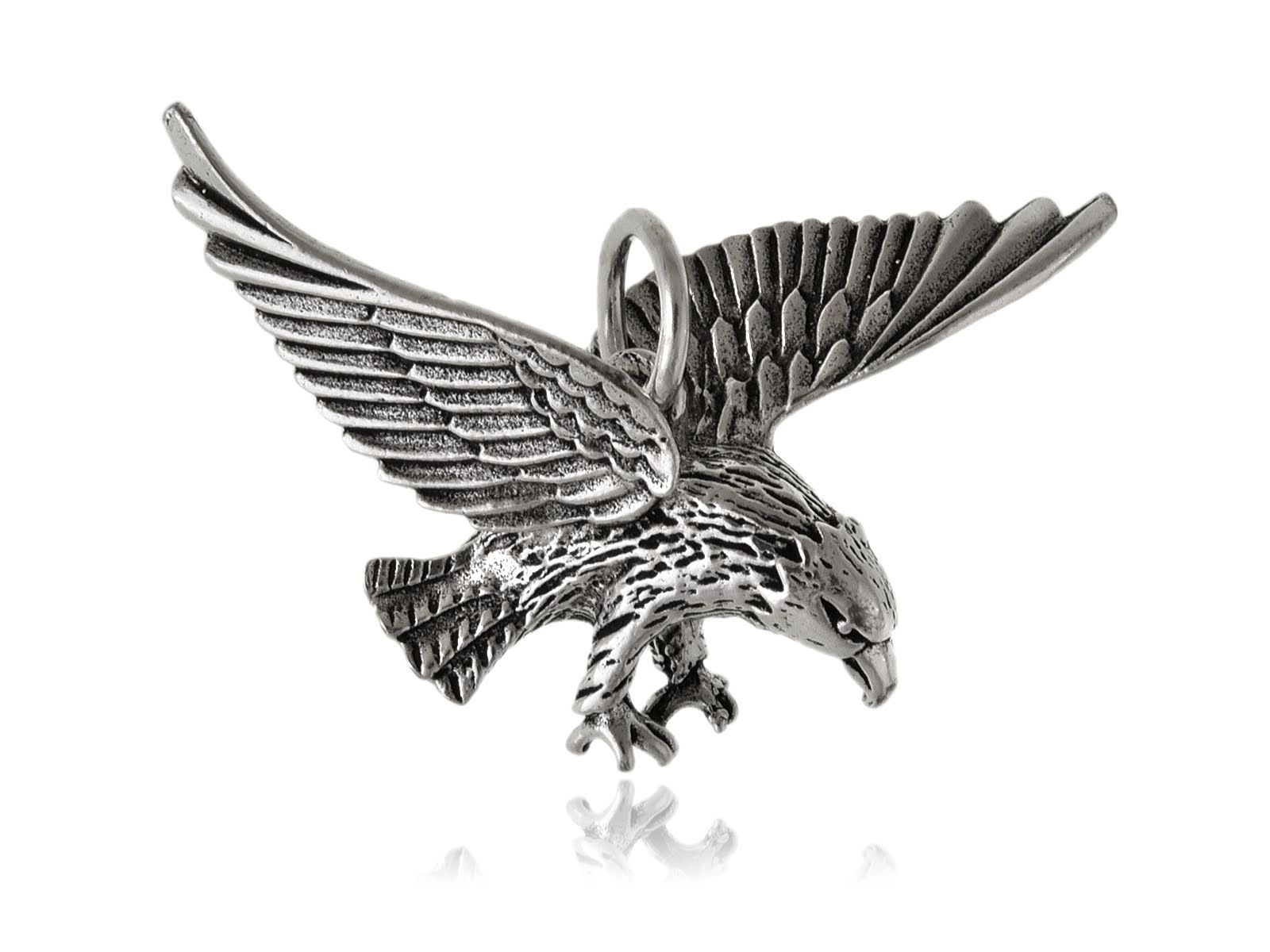 Duży Oksydowany Srebrny Wisiorek Lecący Ptak Orzeł Eagle Srebro W0577
