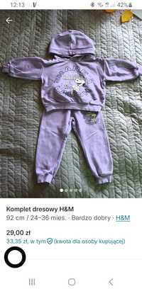 Komplet dresowy H&M fiolet, 92