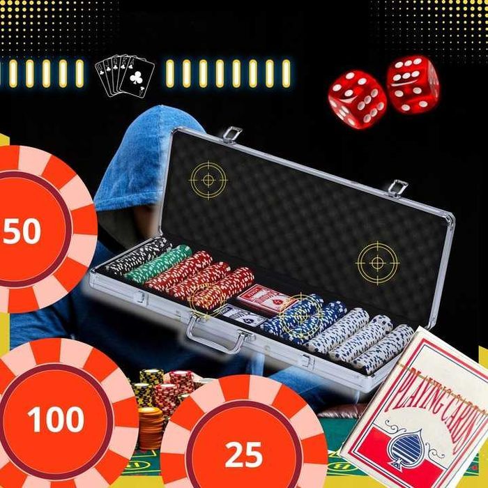 ZESTAW DO POKERA 500 ŻETONÓW Żetony Gry Poker Chips Set Karty Walizka