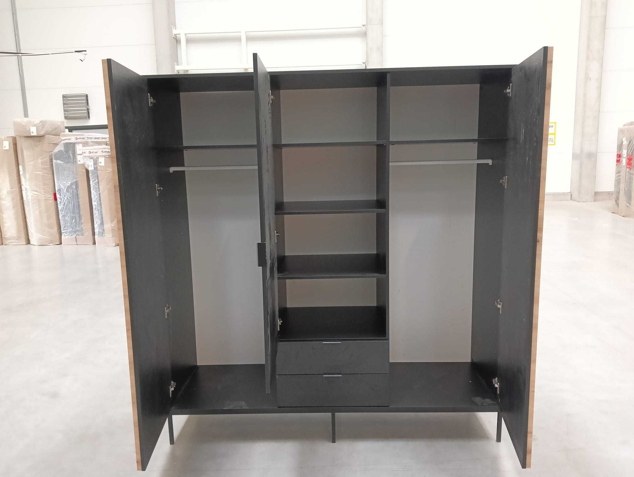 Szafa Czarny/dąb artisan, 185x200x60 cm - metalowe nóżki