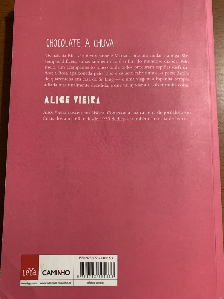 Livro Chocolate à chuva de Alice Vieira