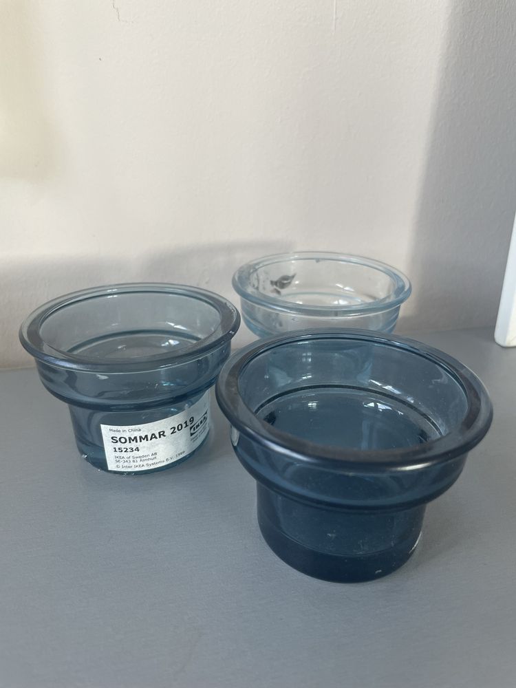 IKEA Sommar Świecznik na tealighty podgrzewacze niebieski 3 sztuki
