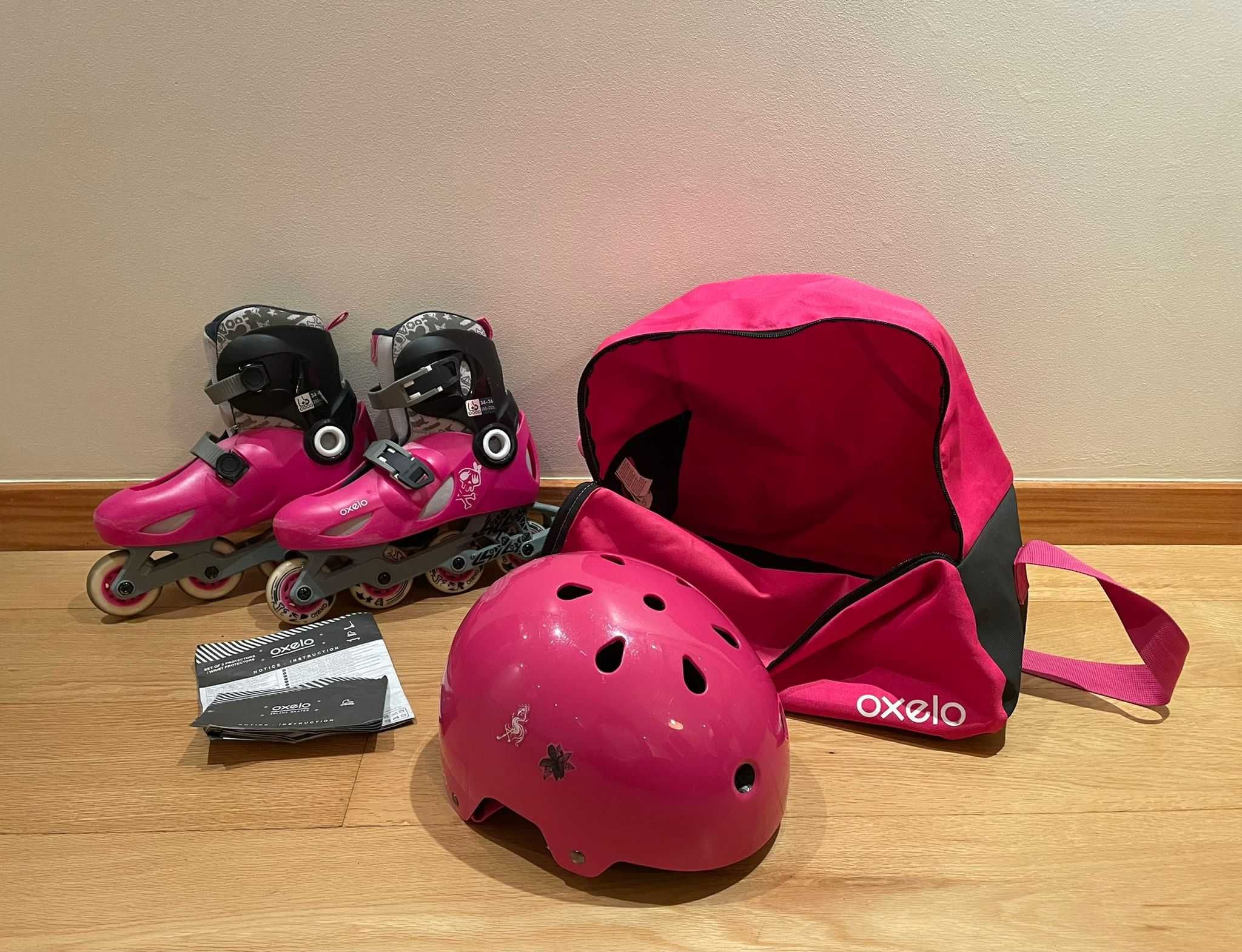 Conjunto patins em linha com saco e capacete Oxelo