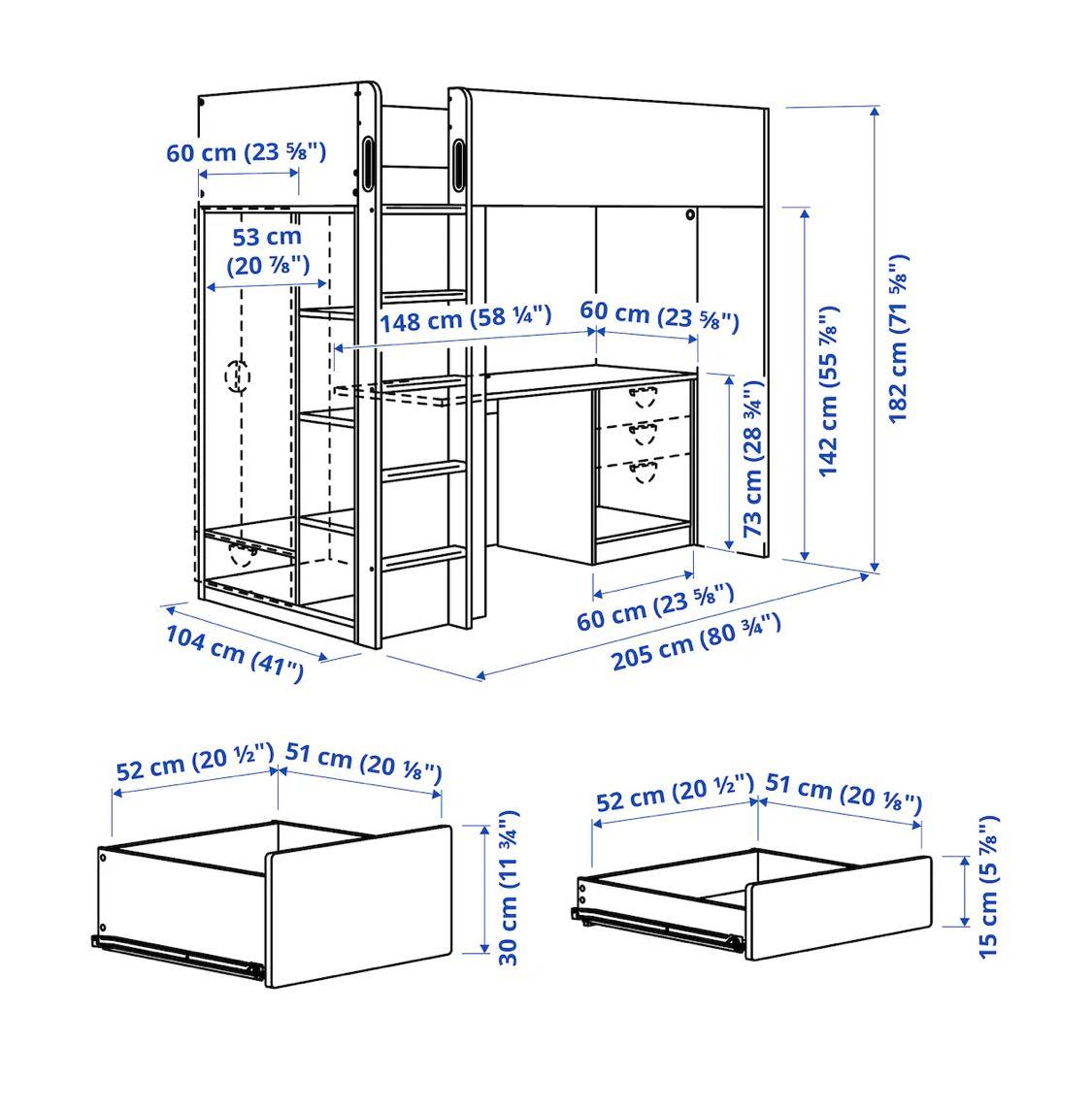 Cama alta com secretária IKEA