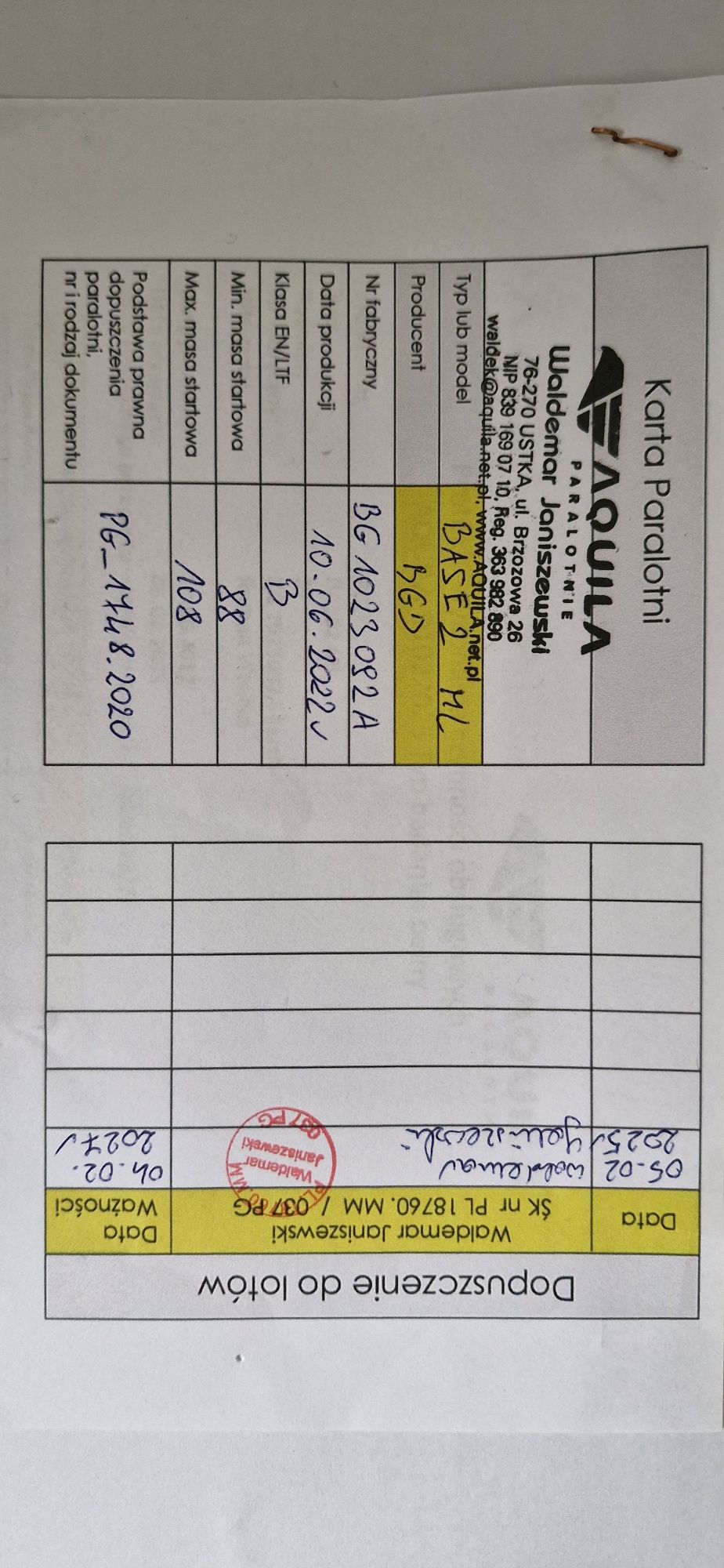 Paralotnia BGD BASE 2  rozm. ML