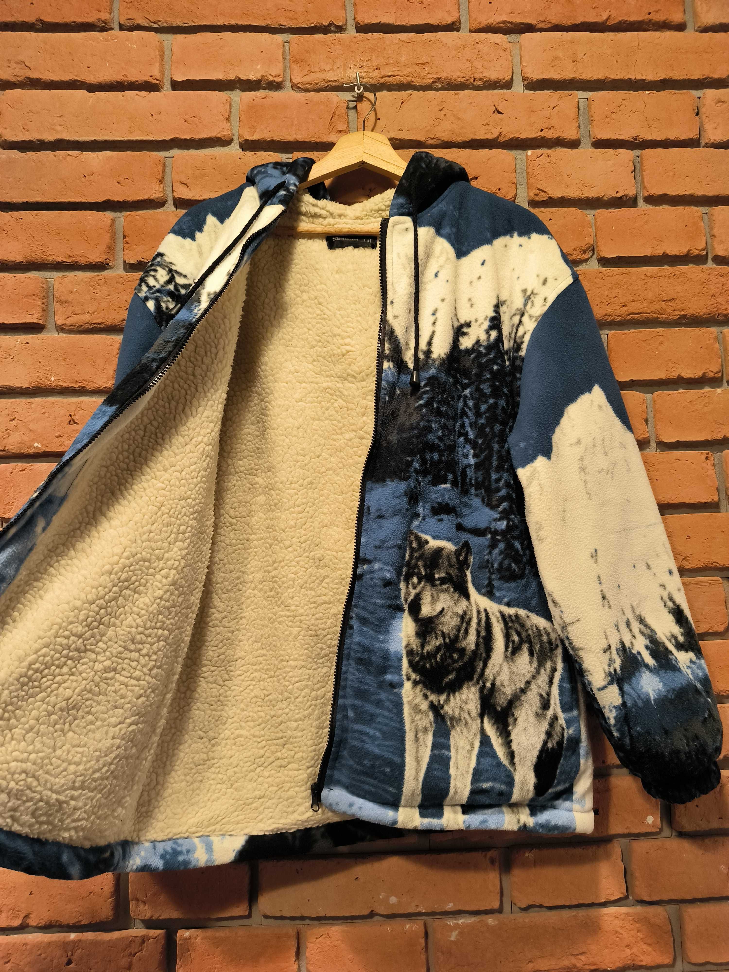 Vintage Bluza Polarowa Kurtka Gruba Ciepła Zimowy Wilki Natura Simran
