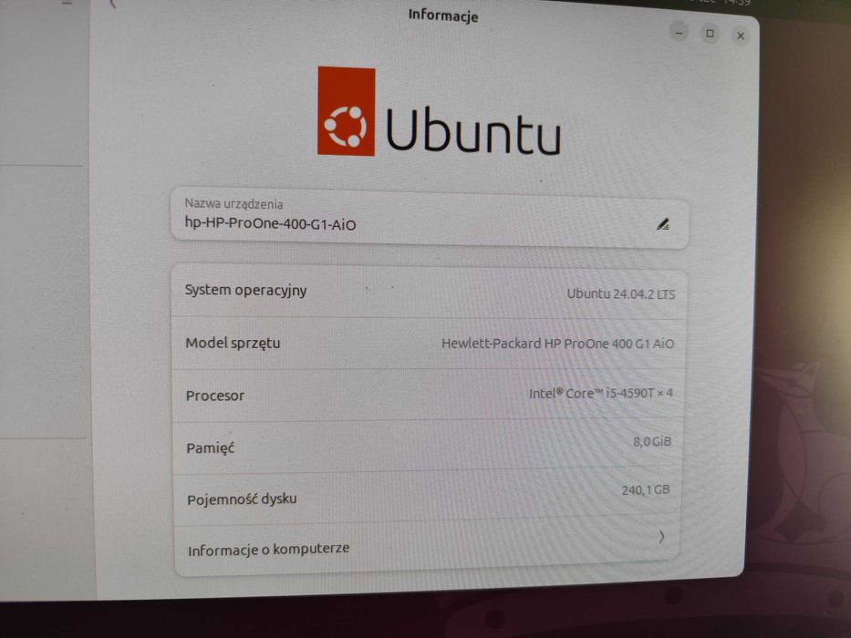Komputer All-in-One HP ProOne 400 G1 | 8GB RAM | 240GB SSD