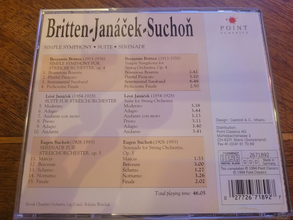 CD B.Britten/L.Janáček/Suchoñ/Slovak Chamber Orch.(dyr.B.Warchal) 1994