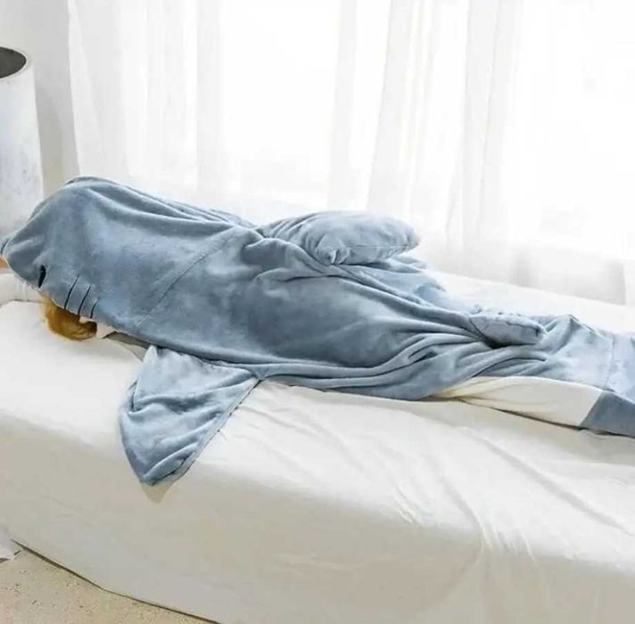 Тепла Плед-Піжама Акула Shark Синя (Розміри M, L, XL, XXL)