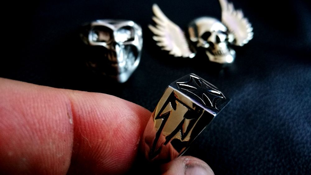 Stalowy pierścień sygnet krzyż maltański motocyklowy chopper Harley