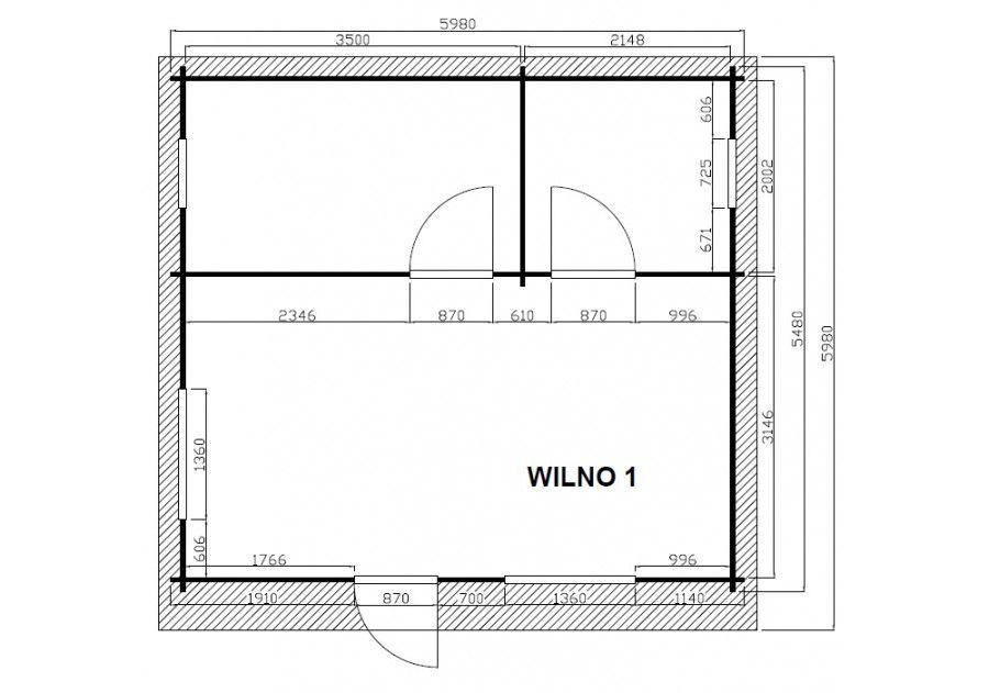 Domek letniskowy drewniany z balika, 3 pokoje pomieszczenia 6.0x5.5m n