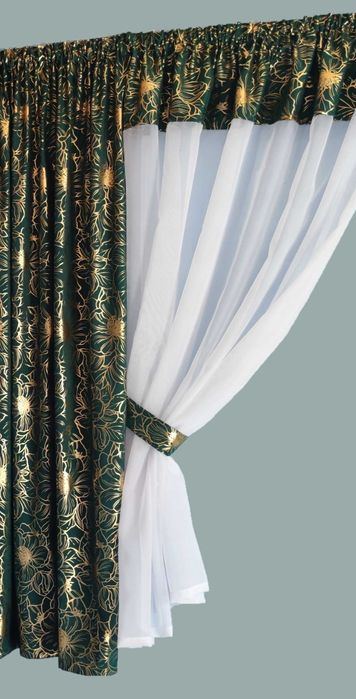 komplet 2 firan  145 x85 z woalu z dekoracyjną wstawką.