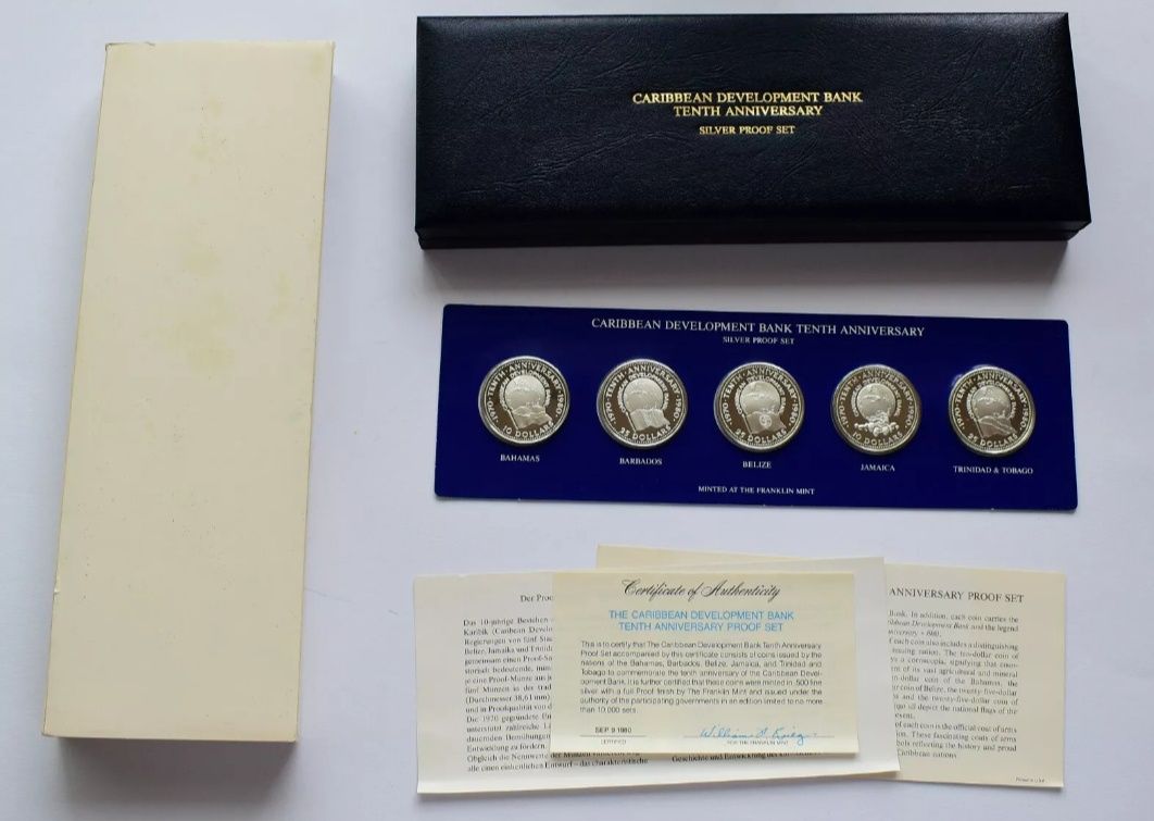 Caribbean development Bank SILVER PROOF Set - 1980 Belize Bahamas! США