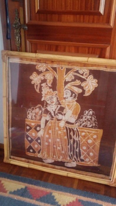 Quadro pintado em seda motivo indiano