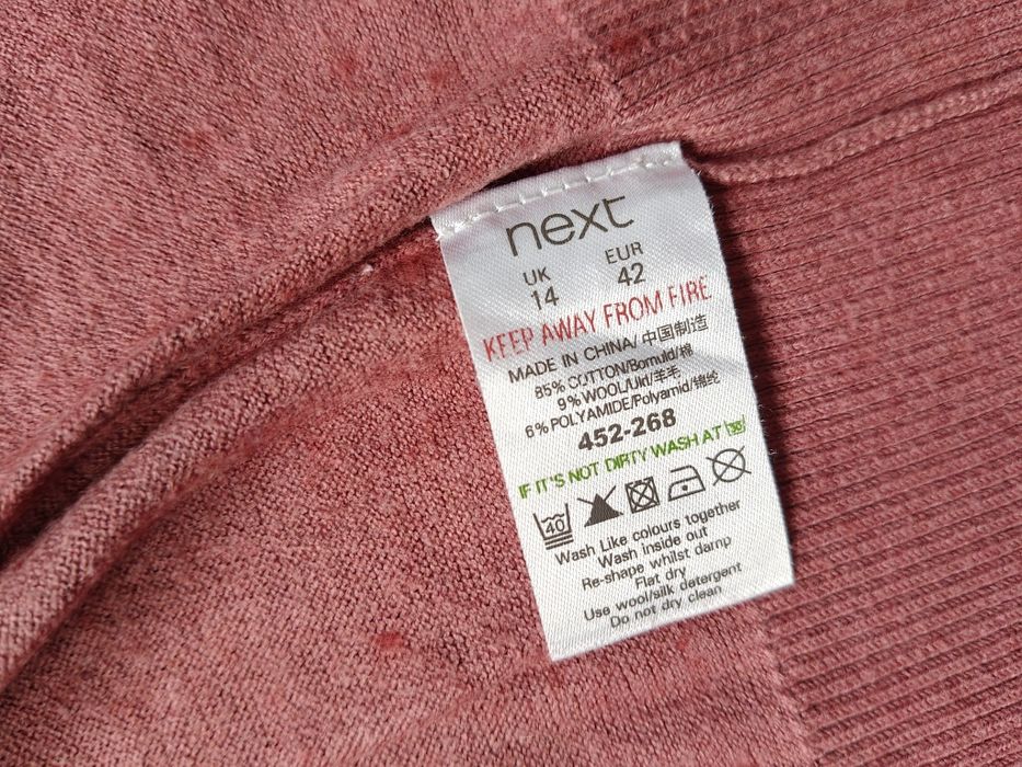 Różowy kardigan Next 14/42 bawełna wełna